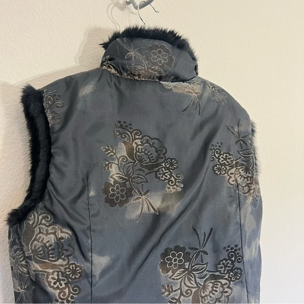 New Montanaco reversible velvet burnout faux fur trim puffer vest black Sz Large - Picture 8 of 11